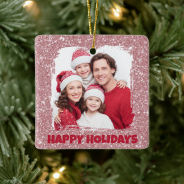 Moderne rosa glitzernde Foto-Weihnachtsbaumkugel Keramikornament