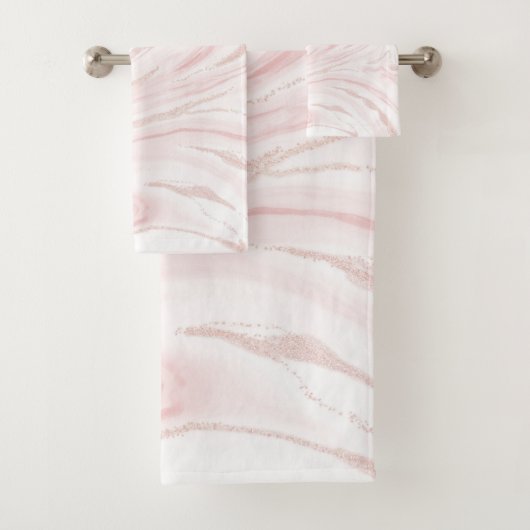 Moderne rosa glitzernde Marmoroptik Badhandtuch Set (Insitu)