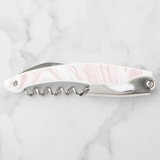 Moderne rosa glitzernde Marmoroptik Kellnermesser (Rückseite)