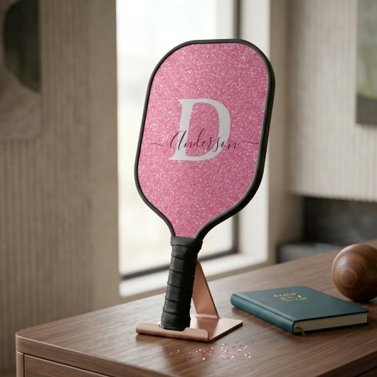 Moderne rosa glitzernde Monogramm personalisierte Pickleball Schläger