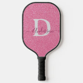 Moderne rosa glitzernde Monogramm personalisierte Pickleball Schläger (Vorderseite)