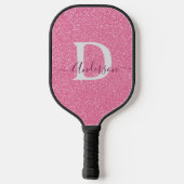 Moderne rosa glitzernde Monogramm personalisierte Pickleball Schläger (Rückseite)