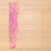 Moderne Rosa Gold Agate Hochzeit Acryleinladungen (Vorderseite)