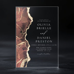 Moderne Rosa Gold Agate Hochzeit Acryleinladungen
