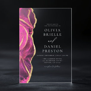 Moderne Rosa Gold Agate Hochzeit Acryleinladungen