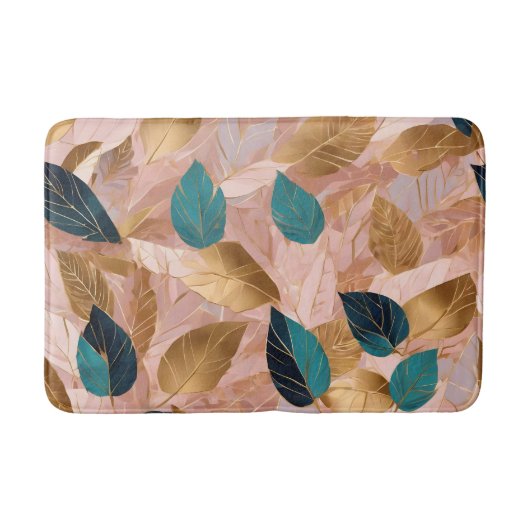 Moderne Rosa Gold Boho Blätter Collection Badematte (Vorderseite)