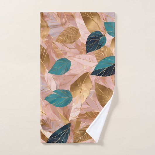 Moderne Rosa Gold Boho Blätter Collection Badhandtuch Set (Handtuch)