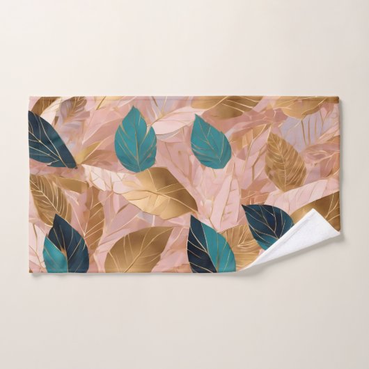 Moderne Rosa Gold Boho Blätter Collection Badhandtuch Set (Handtuch)