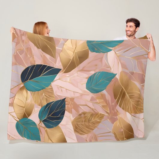 Moderne Rosa Gold Boho Blätter Collection Fleecedecke (Beispiel)