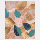 Moderne Rosa Gold Boho Blätter Collection Fleecedecke (Vorderseite)