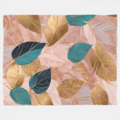 Moderne Rosa Gold Boho Blätter Collection Fleecedecke (Vorderseite (Horizontal))