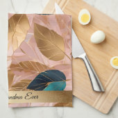 Moderne Rosa Gold Boho Blätter Collection Geschirrtuch (Viertel Falte)