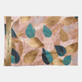 Moderne Rosa Gold Boho Blätter Collection Geschirrtuch (Horizontal)