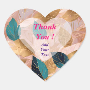 Moderne Rosa Gold Boho Blätter Collection Herz-Aufkleber