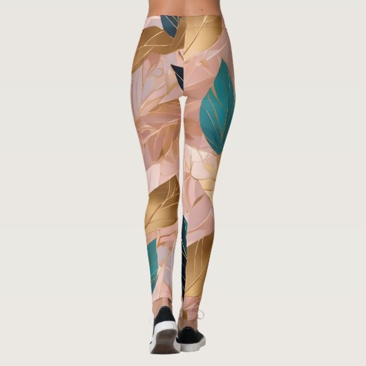 Moderne Rosa Gold Boho Blätter Collection Leggings (Rückseite)