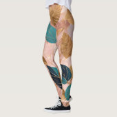 Moderne Rosa Gold Boho Blätter Collection Leggings (Links)
