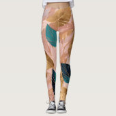 Moderne Rosa Gold Boho Blätter Collection Leggings (Vorderseite)