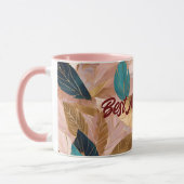 Moderne Rosa Gold Boho Blätter Collection Tasse (Links)