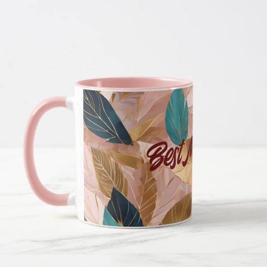 Moderne Rosa Gold Boho Blätter Collection Tasse (Links)