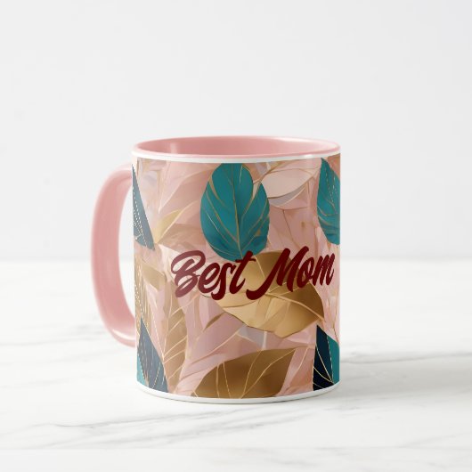 Moderne Rosa Gold Boho Blätter Collection Tasse (Vorderseite Links)