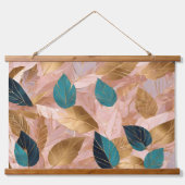 Moderne Rosa Gold Boho Blätter Collection Wandteppich Mit Holzrahmen (Vorderseite)