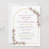 Moderne rosa Gold Cross & Arch Bestätigung Einladung (Vorderseite)