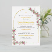 Moderne rosa Gold Cross & Arch Bestätigung Folieneinladung (Stehend vorne)