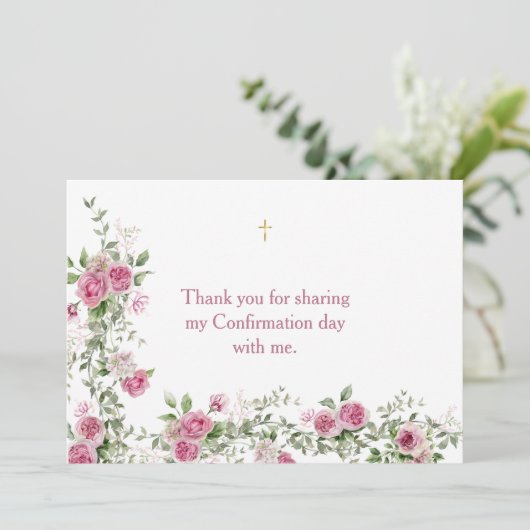 Moderne rosa Gold Cross Bestätigung Danke Karte (Stehend Vorderseite)