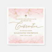 Moderne rosa Gold Cross Girl-Bestätigung Serviette (Vorderseite)