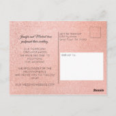 Moderne rosa Gold-Glitzer-Marmor ändert das Datum Postkarte (Rückseite)