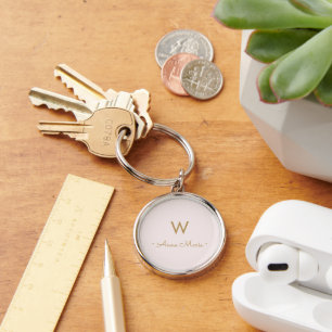 Moderne Rosa Gold Minimalistische Monogramm Schlüsselanhänger