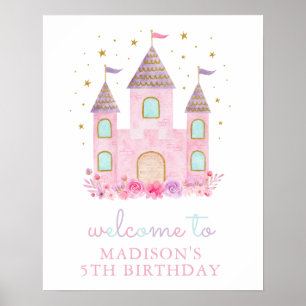 Moderne Rosa Gold Prinzessin Burg Geburtstag Willk Poster