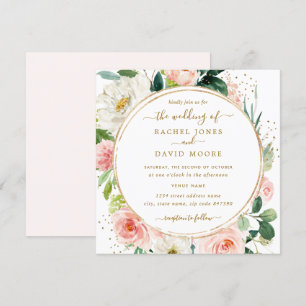 Moderne rosa goldene florale Wasserfarben-Hochzeit Einladung