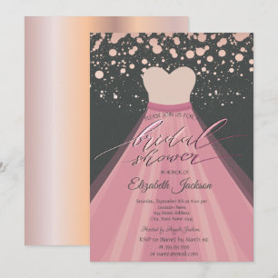 Moderne rosa goldene Punkte Kleid Brautparty Einladung