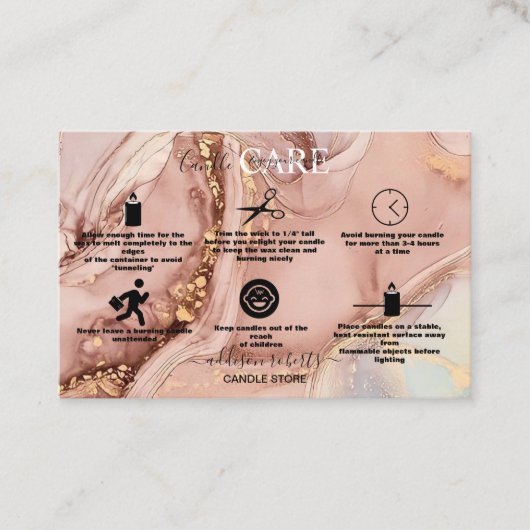 Moderne rosa goldene Wasserfarben Candle Care Visitenkarte (Vorderseite)
