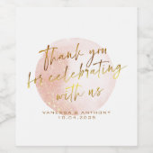 Moderne rosa goldene Wasserfarbenprägung Weinetikett (Einzelnes Label)