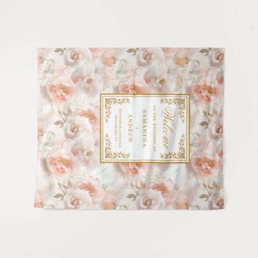 Moderne rosa goldfarbene Hochzeitskulisse Wandteppich (Vorderseite (Horizontal))