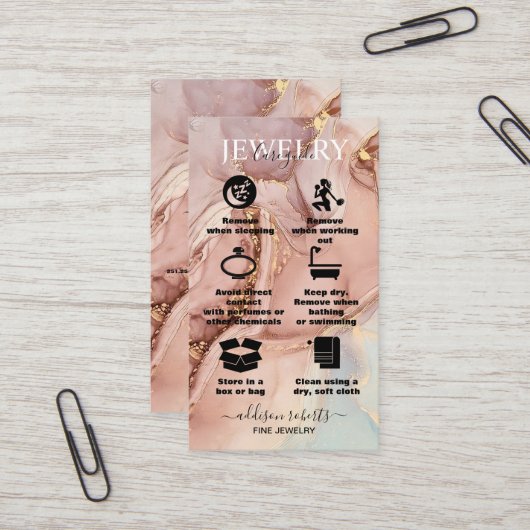 Moderne rosa goldfarbene Schmuckpflege Visitenkarte (Vorderseite/Rückseite Beispiel)