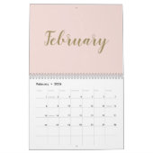 Moderne Rosa Goldschrift Monat mädchenhaft chic Kalender (Feb 2026)