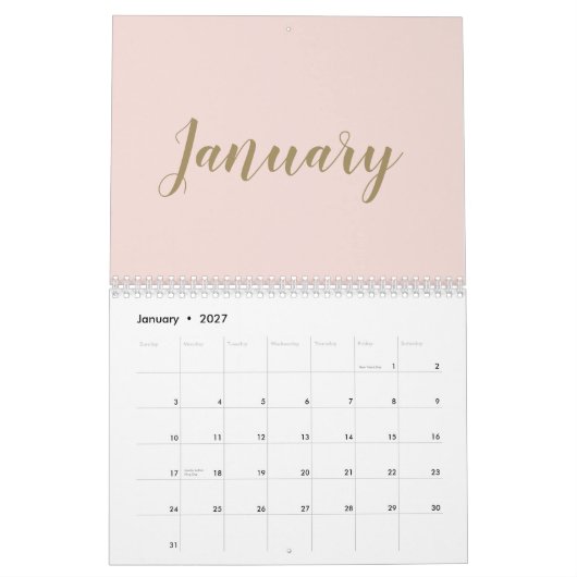 Moderne Rosa Goldschrift Monat mädchenhaft chic Kalender (Jan 2027)