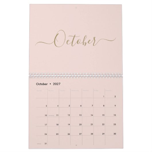 Moderne Rosa-Goldschrift - Monatsschrift Kalender (Okt 2027)