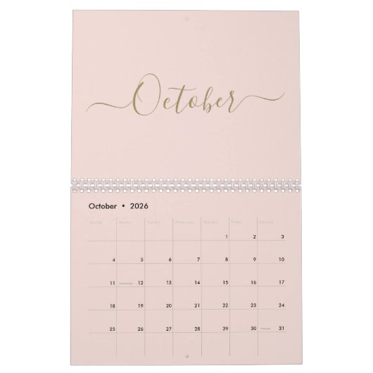 Moderne Rosa-Goldschrift - Monatsschrift Kalender (Okt 2026)