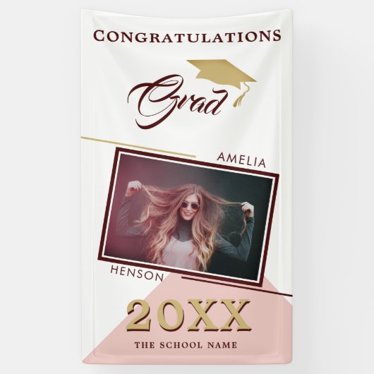 Moderne rosa Graduate Foto Graduate Party Banner (Vertikal)