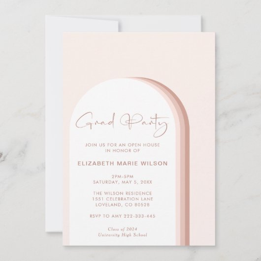 Moderne rosa Graduate Graduate Party Einladung (Rückseite)
