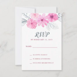 Moderne rosa graue Aquarellfarben Blume Frühjahrsh RSVP Karte