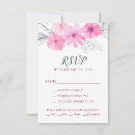 Moderne rosa graue Aquarellfarben Blume Frühjahrsh RSVP Karte