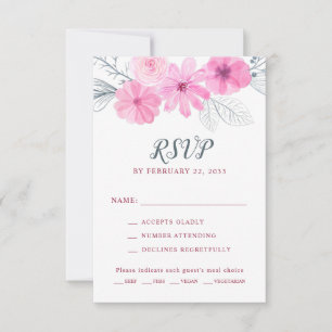 Moderne rosa graue Aquarellfarben Blume Frühjahrsh RSVP Karte