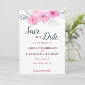 Moderne rosa graue Aquarellfarben Blume Frühjahrsh Save The Date (Stehend Vorderseite)
