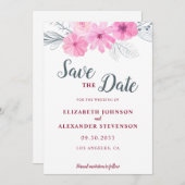 Moderne rosa graue Aquarellfarben Blume Frühjahrsh Save The Date (Vorne/Hinten)