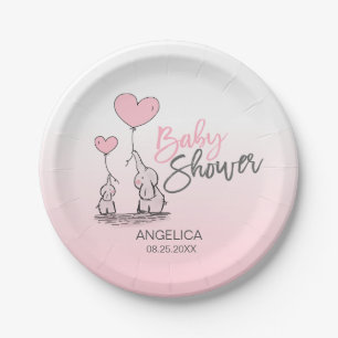 Moderne rosa graue blaue Elefant MÄDCHEN Babypart Pappteller